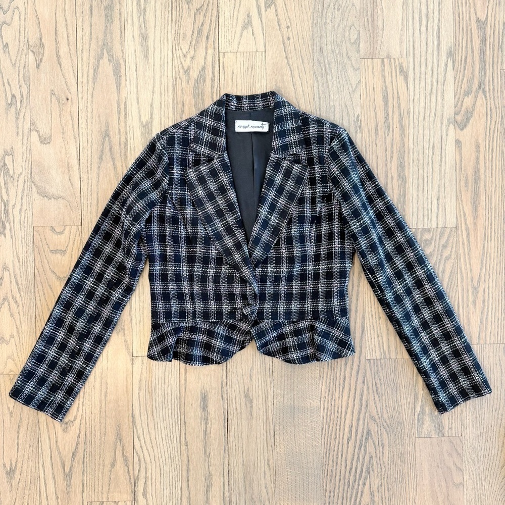 No Appointment Necessary Black and White Plaid Women's Blazer Size Large